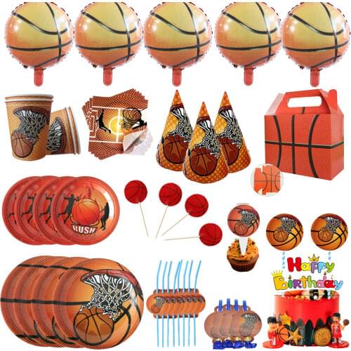 Basketball Theme Party Disposable Tableware Set Napkin Plate Cake Topper Sport Boy Basketball Enthusiast Birthday Party Supplies