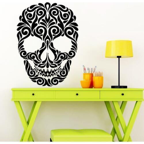 Flower Skeleton Design Wall Decal Happy Halloween Wonky Wall Art Decor Removable Vinyl Wall Stickers Bedroom Home Decor S-145