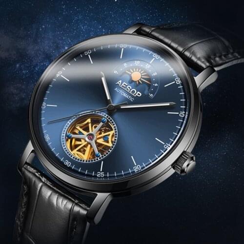 Aesop New Luxury Mens Watch Moon Phase Tourbillon Mechanical Watch Waterproof Business Casual Automatic Watch Men Reloj Hombre