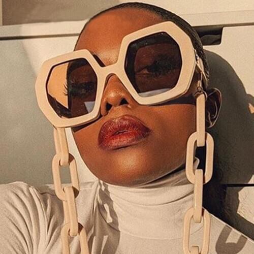 Chic Vintage Polygon Chain Sunglasses Women 2020 New Fashion Oversized Hexagon Sun Glasses Female Punk Eyewear Men Shades S309