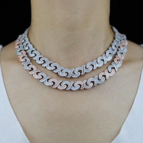 Micro Pave Baguette Cubic Zirconia Infinity Miami Cuban Chain Necklace Hiphop Men Iced Out Bling Two Tone Plated Fashion Jewelry