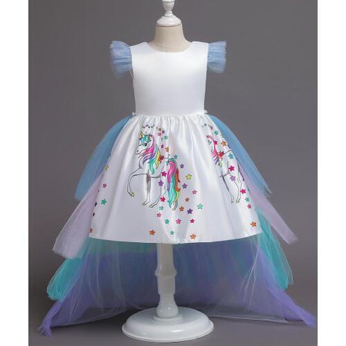 Teenager Girls Unicorn Princess Party Dresses Fancy Kids Wedding Birthday Vestidos Elegant Formal Dress Children Wear For 4-10T