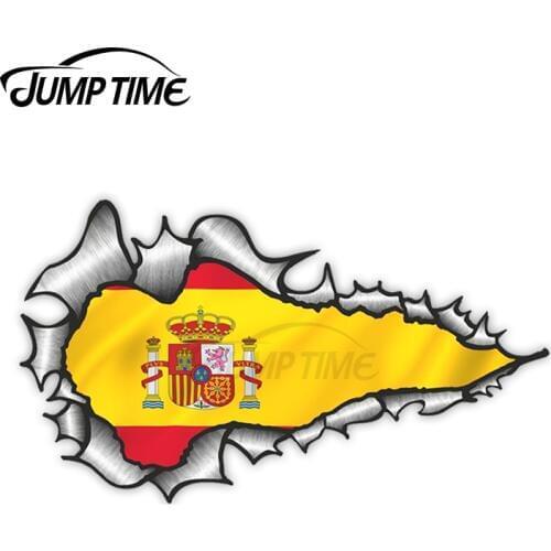 Jump Time Ripped Torn Metal Design With Spain Spanish Flag Motif External Vinyl Car Sticker for Windows Bumper