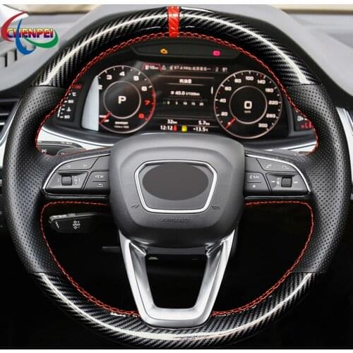 DIY Carbon Fiber Leather Car Steering Wheel Cover For Audi A4 Allroad 2017-2018 Q3 Q8 2019 Q5 SQ5 2018-2019 Q7 2016-2019