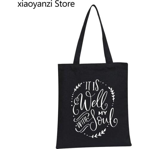 It Is Well with My Soul Handbag Christian Casual Stylish Religious Shoulder Canvas Bag Vintage Tumblr Graphic Shopping Bags
