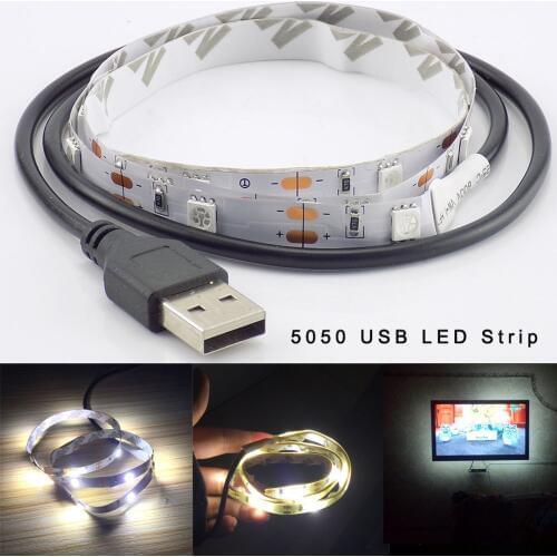 DC 5V USB LED strip light 5050 Party Flexible Ledstrip Stripe lamp TV Background warm white lighting waterproof 50CM 1M 2M 1.5M