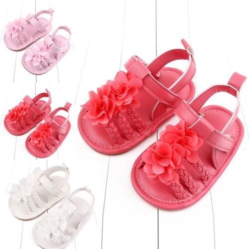 #VW Baby Girls Flower Sandals Shoes Soft Non-Slip Rubber Sole Summer Flat Walking Shoes Toddler Leather Hook & Loop Shoes туфли
