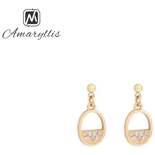 Amaiyllis Party Metal Geometric Oval Stud Earrings For Women Shiny Rhinestone Statement Post Earrings Hollow Pendant Earrings