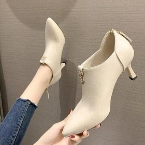 2021 New Comfortable Spring Womens Fashion High Heels with High Black Pointed Toes Chunky Platform Pumps Female Single Shoes