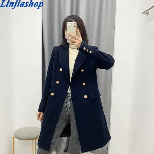 ZA 2020 Women Autumn And Winter Vintage Fashion Double breasted accessories Blazer Coat Long Sleeve Female Outerwear Chic Tops
