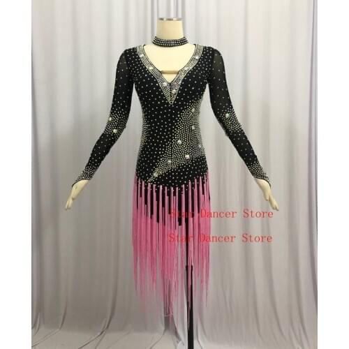 Latin Tassel Dance Skirt Women High Quality Standard Latin Dancing Wear Adult Black Rumba Latin Competition Dance Dress