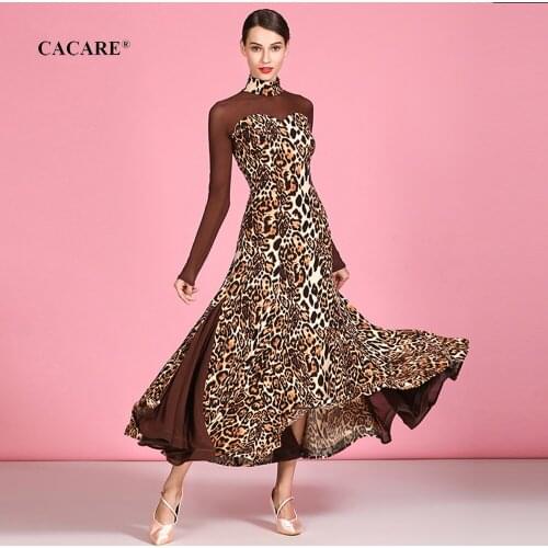 CACARE Ballroom Dance Competition Dresses Waltz Dress Standard Dance Dresses D0164 S-2XL Long Mesh Sleeve Big Hem