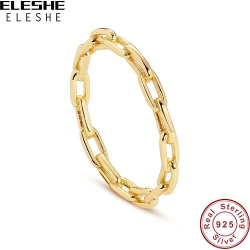 Authentic 925 Sterling Silver Fashion 18K Gold Plated Chain Ring for Women Wedding Anniversary Fine Jewelry Gift