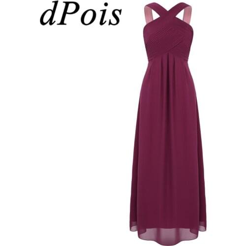 Womens Party Dress Crisscross Neck Pleated Chiffon Dress Evening Gown for Pageant Wedding Bridesmaid Elegant Womens Long Dress
