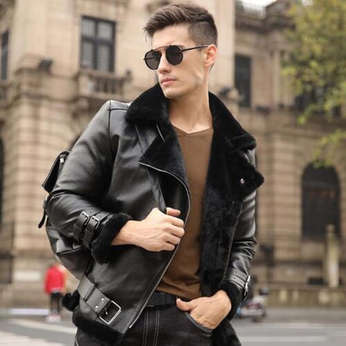 Winter Warm Automotive Mens Faux Fur Coats Collar Thick Velvet Winter Mens Biker Fur Coats Plus Size XXL European Style A239