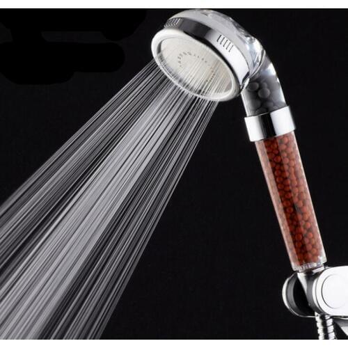 Shower Bath Head Adjustable 3 Mode High Pressure Stone Stream SPA Handheld Shower Head With Negative Ion Activated Ceramic Balls