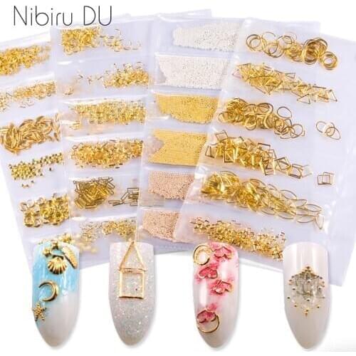 1 Pack Mixed 3D DIY Hollow Metal Frame Nail Art Decorations Gold Rivet Manicure Accessories Summer Shell Slider Nail Studs
