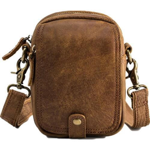 2020 Retro Mobile Phone Pocket Mens Handmade Leather Messenger Mini Casual Bag Frosted Leather Men Small Shoulder Bag New Soft