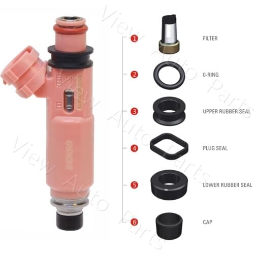 6 Sets Fit For Toyota-Lexus 3.0/3.3L OEM 232090A020 Fuel Injector Repair Kits Filter Rubber Seal Orings Plastic Cap VD-RK-0201