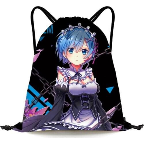 Anime Re:Life In A Different World From Zero Shopping Bag Drawstring Bag Emilia Rem Ram Backpack