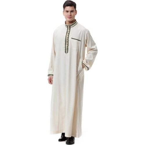 Arab Uomo Kaftan Saudi Muslim Clothes Abaya Stand Collar Smooth Thobe India Dress Jubah Islamic Clothing for Men 3XL Homme Robes