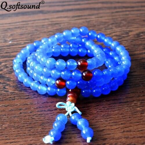 Blue Chalcedony Buddha Bead Bracelets For Women Men 108PCS 6mm Stone Beads Red Agates Spacer Bead Jewelry Making Bracelet QNB104