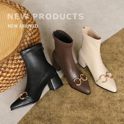 Ochanmeb Brand Chic Gold Metal Chain Boots for Women Stretch Microfiber Leather White Boot Ladies Big Size 43 Shoes Footwear New