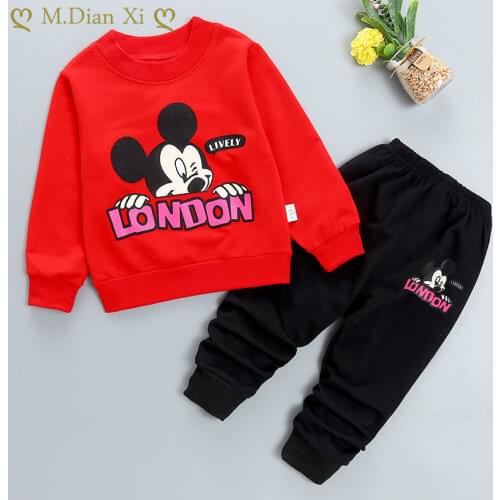 Childrens Clothing Spring and Autumn Toddler Boy Suit Hooded Cartoon Mickey Costume Kids Baby Clothing Boy Girl Sports Suit