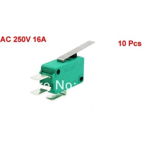 10 Pcs / Lot X AC 250V 16A SPDT Long Hinge Roller Lever Miniature Micro Switch E-Switch 1 NO 1 NC KW3-0Z