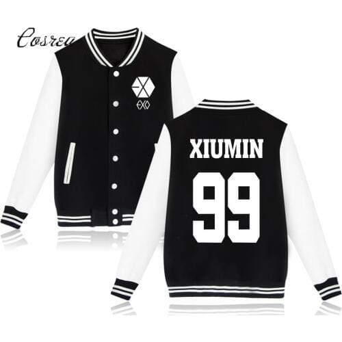 Exo Hoodies Sehun Beakhyun Xiumin Exo Lay Kai Button Zip-up Pocket Long Coat Streetwear Exo Baseball Jacket Exo Clothes