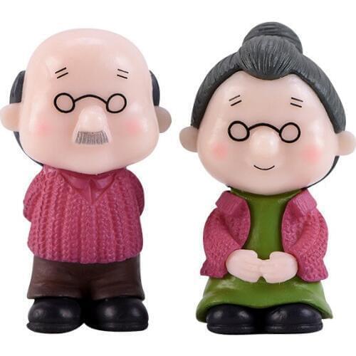 Grandma Grandpa Lover Couple Cartoon Figurine Model Garden Fairy Decor Glass Ornament Home Decoration Miniature DIY Accessories