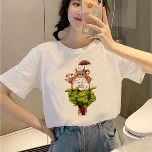 Studio Ghibli Viper Japanese cartoon anime women T shirt Neighbor Totoro spirit leaves T-shirt short sleeve Miyazaki clothing