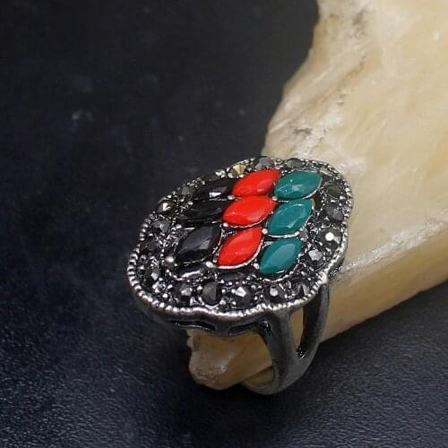 Gemstonefactory Jewelry Big Promotion Single Unique 925 Silver Vintage Red Coral Agate Women Men Gifts Band Rings 7.5# 20212838