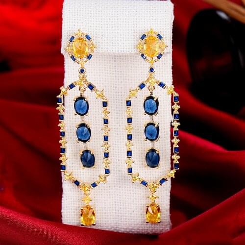 GODKI Trendy Yellow Square Drop Earring For Women Wedding Cubic Zirconia Dubai Bridal Earrings Costume Jewelry Summer Party