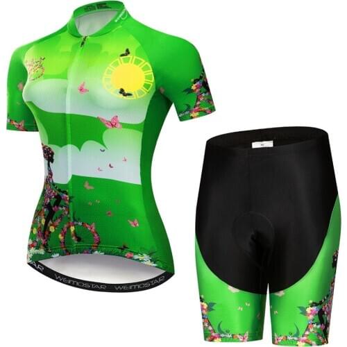 Hots 2019 Women Uniforme Ciclismo Pro Cycling Jersey Set Mtb Conjunto Ciclismo Hombre Cycling Set Creative Green Pink Jerseys