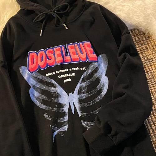 Ins E Girl Butterfly Skull Graphic Hoodie Sweatshirt Women Punk Goth Streetwear Casual Tops 2021 New Japanese Clothes for Teens