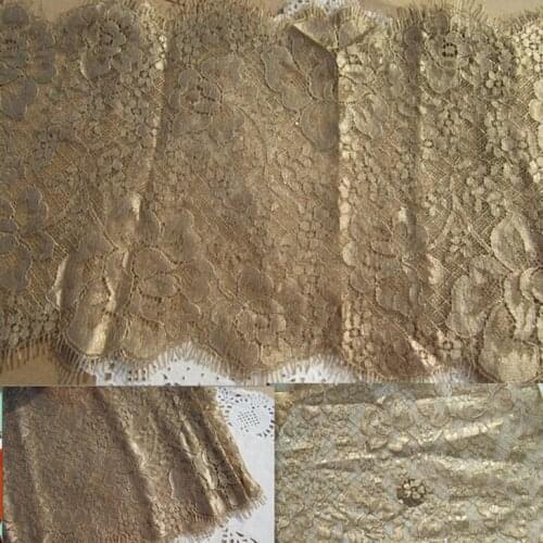 19cm wide -3meters( 2pieces, 1.5meters/piece )DIY Lace Accessories Black Gold Eyelash Lace Trim for Garment Decoration