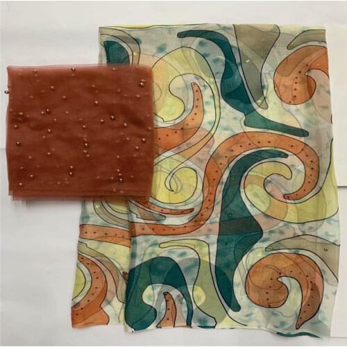 Fashion high quality african soft silk fabric 5+2 yards/Set for garment neat embroidery on the material silk fabric.L78109