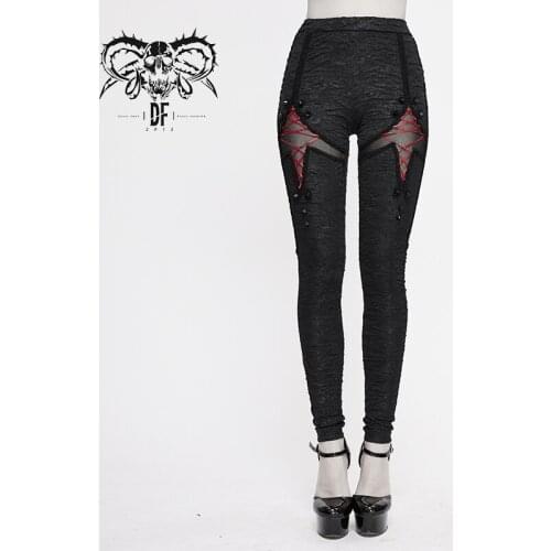 Devil Fashion Womens Gothic Tight Leggings Daily Wear Slim Fit Elastic Waist Rivet Decoration Pencil Pants