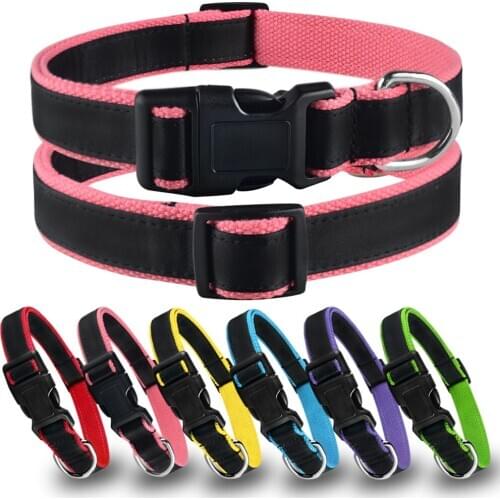 Nylon Dog Collars Personalized Embroidery Pet Dog Tag Custom Collar Adjustable Puppy Nameplate ID Collars Small Large Dog Pink