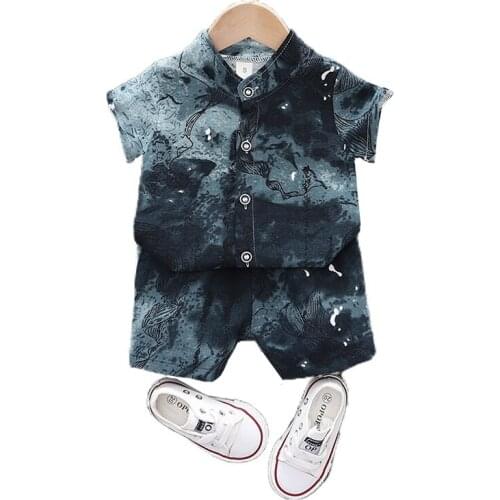 New Baby Boys Chinese Retro Style Clothing 2021 Summer Kids Girls Fully Print Shirt+shorts 2-piece Toddler Fashion Clothes Suits
