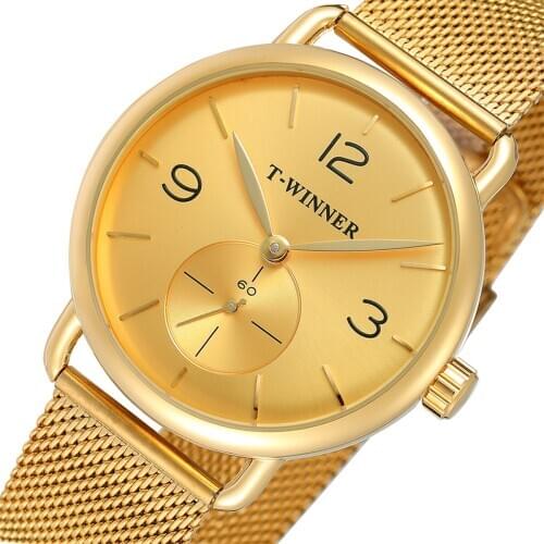 New T-WINNER Fashion Mens Watches Top Brand Luxury Mechanical Watch Men Casual Slim Mesh Steel Sport Watch Relogio Masculino