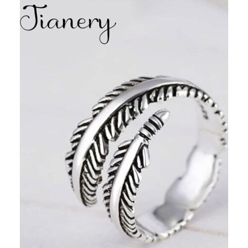 New Trendy Personality Punk Feather Rings For Women Lady Resizable Size Rings Party Jewelry Charm Gifts 2021