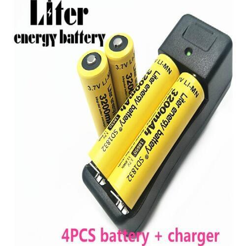 New Original 18650 Battery NCR18650B 3.7V 3200mAh Rechargeable Li-ion battery + Travel Charger Can be used to LED Flashlight