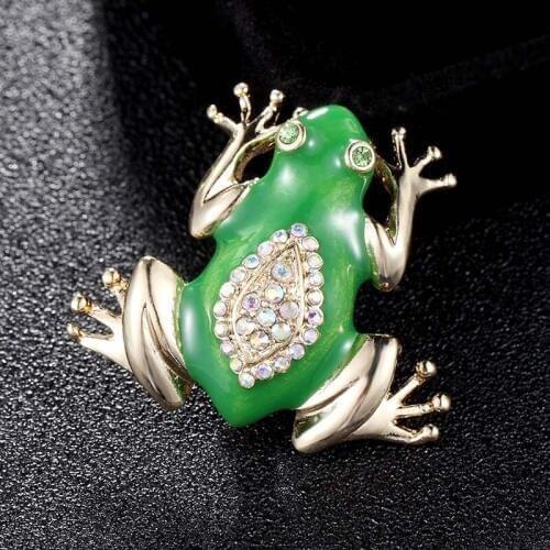 Very nice Green Enamel frog brooch for men jewelry Kids girls christmas party gifts Brand Rhinestone pin brooches broaches pins