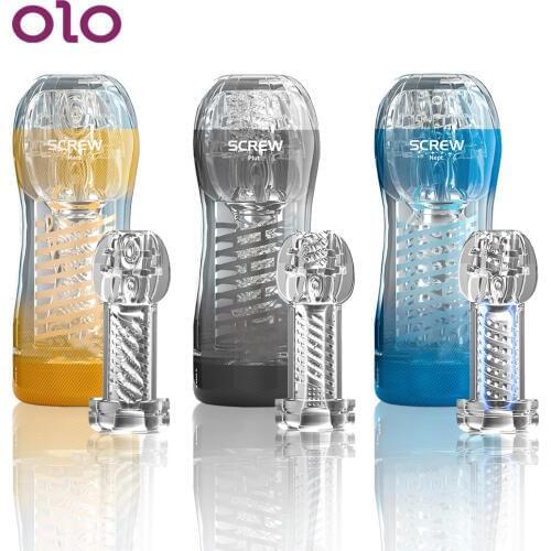 OLO Aircraft Vagina Male Masturbator Cup Spiral Transparent Vacuum Sex Cup Real Pussy Sex Toys for Men Adult Products