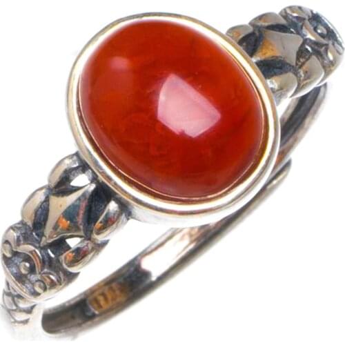 Natural Nanjiang Red Agate Opening Concise Handmade 925 Sterling Silver Ring 6.75 D1020