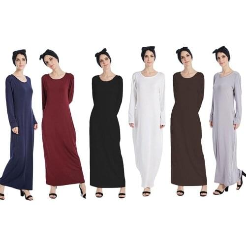 Musilm Abaya Bottoming Shirt Inner Maxi Dress Long Sleeve Robe Gowns Middle East Ramadan Ankle Tunic Kimono Islamic Clothing