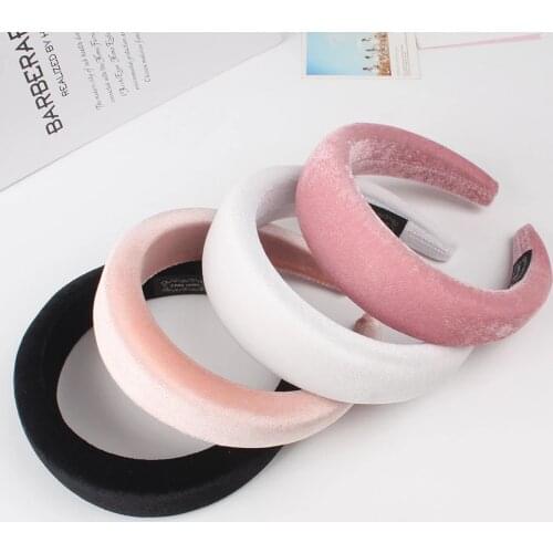 Thick Velvet Headband Bands For Women Accessories Plastic Padded Hairbands Retro Headwear Comfortable Head Hoop 4CM