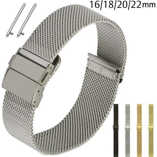 Mesh Watch Strap 16mm 18mmm 20mm 22mm Stainless Steel Replacement Watch Band Loop Meshed Strap Wristband with Quick Release Bars
